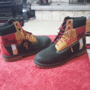 Timberland Green, Red, Tan & Black Leather/Suede Lace-Up Boots